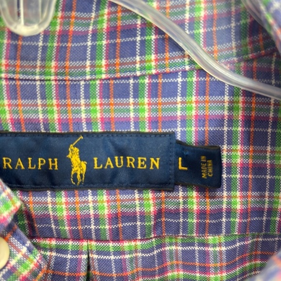 Ralph Lauren Classic Fit Oxford Shirt Plaid Mens Large Preppy Polo Pony Logo EUC - Picture 12 of 12